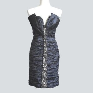 ALBERTO MAKALI Women's 100% Silk & Sequin Strapless Dress Silver/Blue Size 4